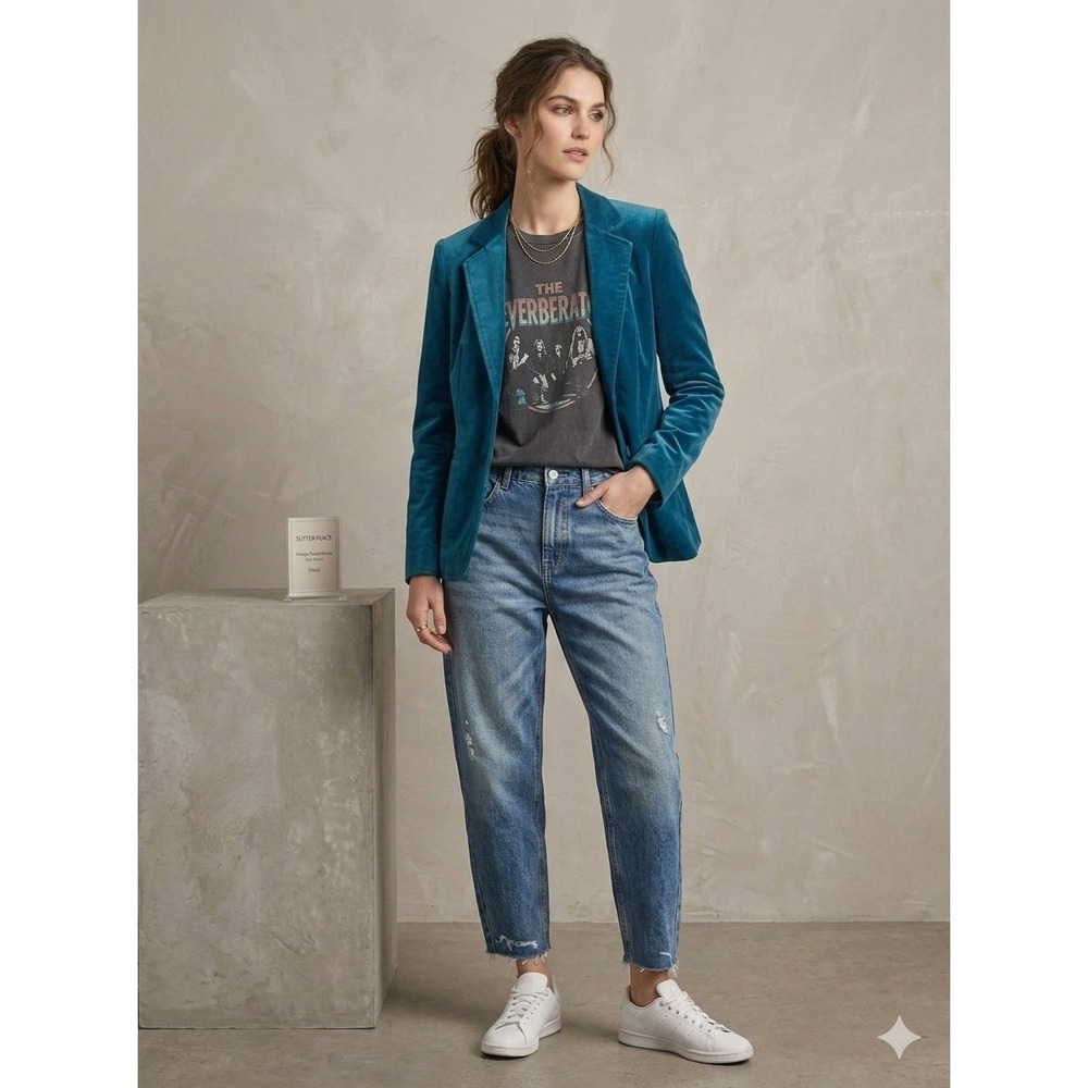 Sutter Place Blue Blazer Jacket Button Front Lined Pockets Mid-Length